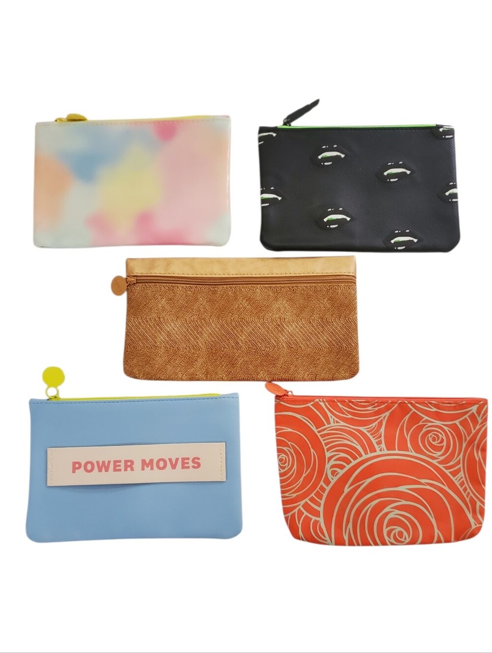 IPSY Bags Set of 5 Assorted Cosmetic Bags Pastel Black Vampire Bronze Red Rose